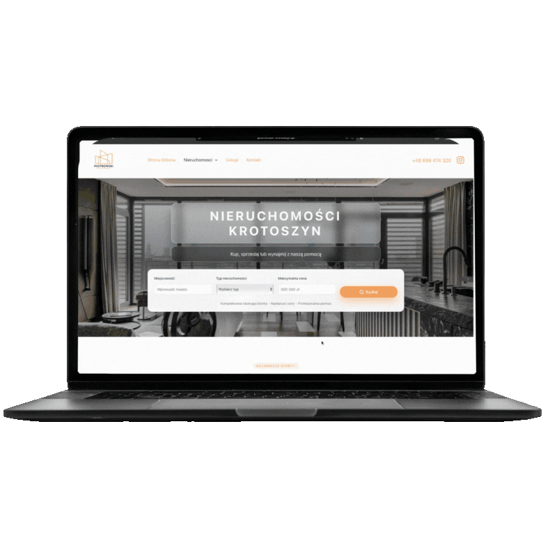 Strona internetowa WordPress dla nieruchomości — podgląd na komputerze (piotrowski-krotoszyn.pl)