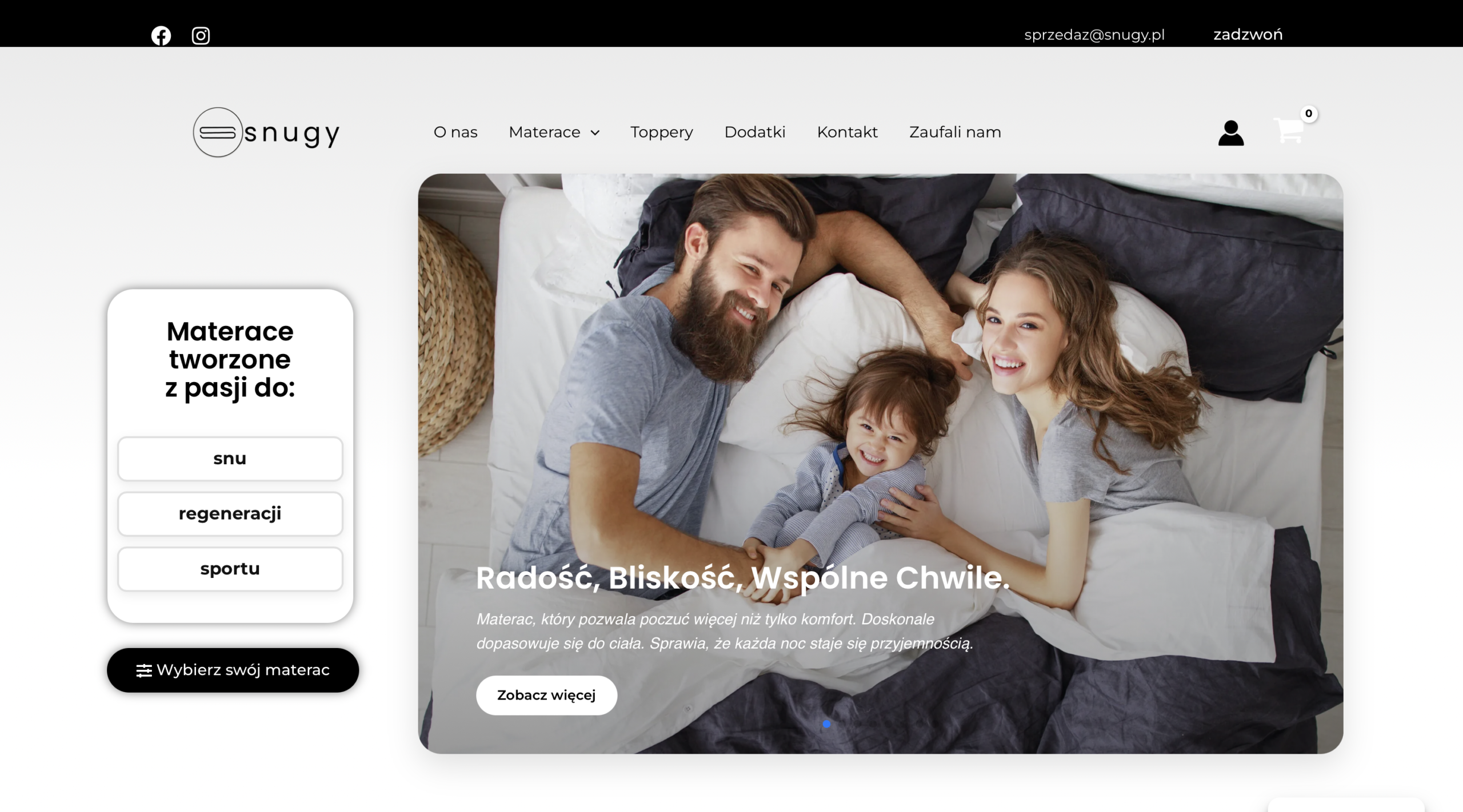 Sklep internetowy Snugy – materace i akcesoria, realizacja DirectWebs